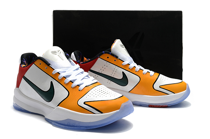 New Nike Kobe V White Yellow Black Shoes